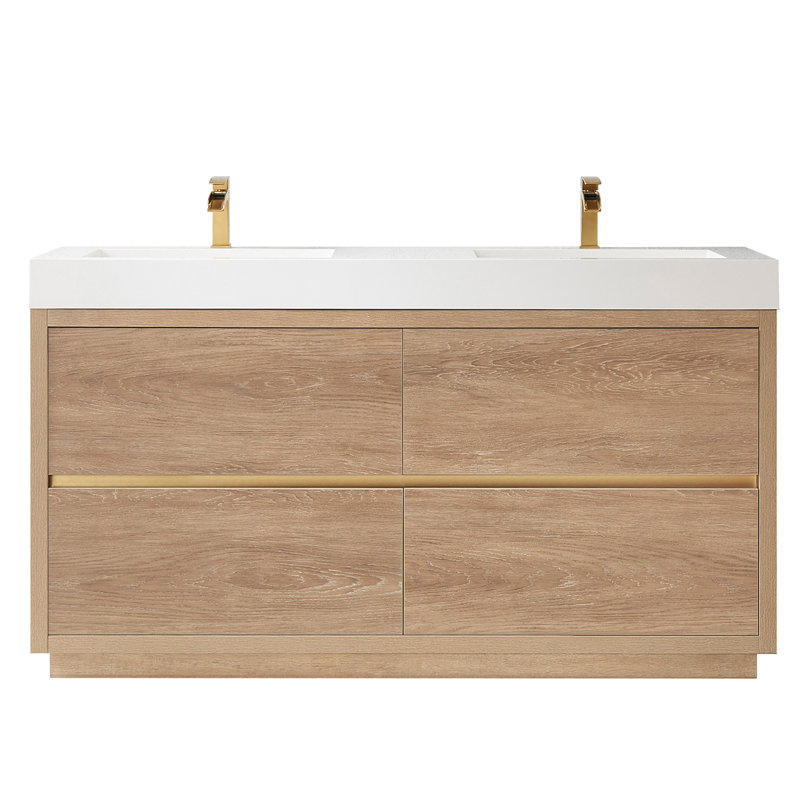Ensemble de meuble-lavabo double 59,8 po Beira, Chêne nord-américain, Blanc