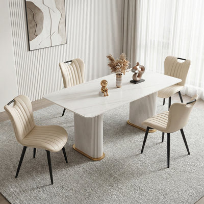 Modern Quilted Upholstered Dining Chairs Wingback Luxury Side Chairs With Metal Legs (Set of 4)