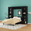 Grand lit escamotable avec bureau, lit mural horizontal en bois avec armoires latérales de rangement, tiroirs et éclairage DEL, tablettes-115789851