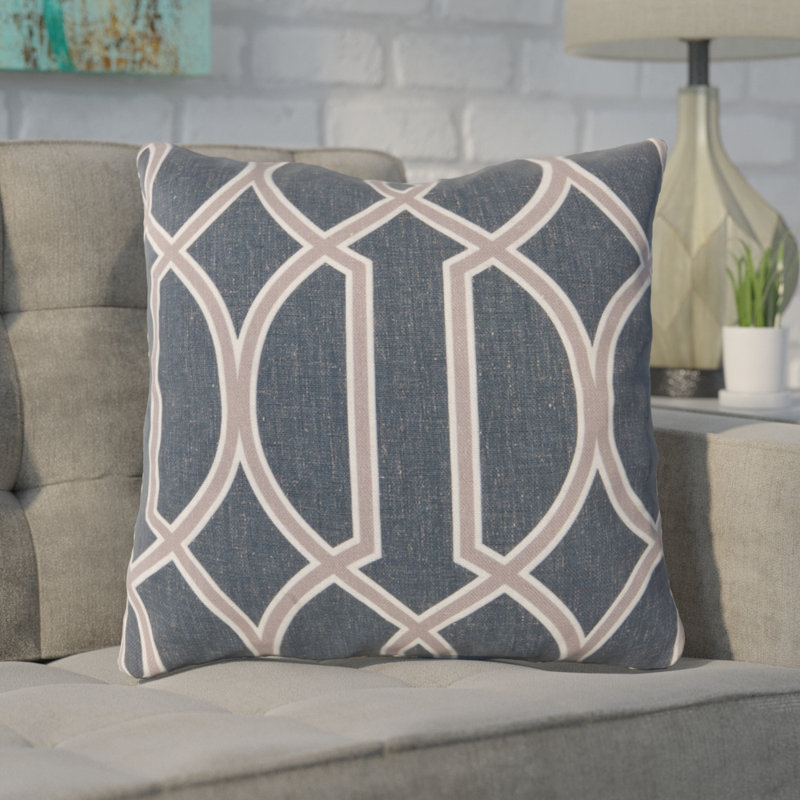 Turquoise and Beige Geometric Square Throw Pillow