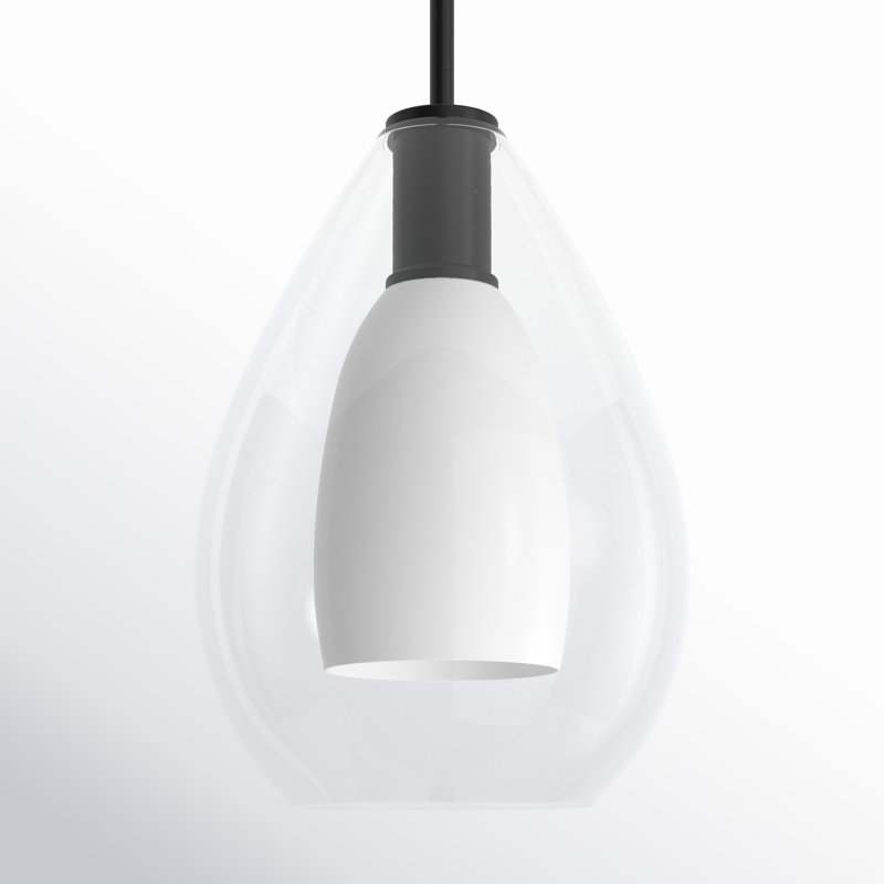 Luminaire suspendu en forme de larme à 1 lumière Eldine, Noir mat, H 14,25 po x l 9,87 po x P 9,87 po