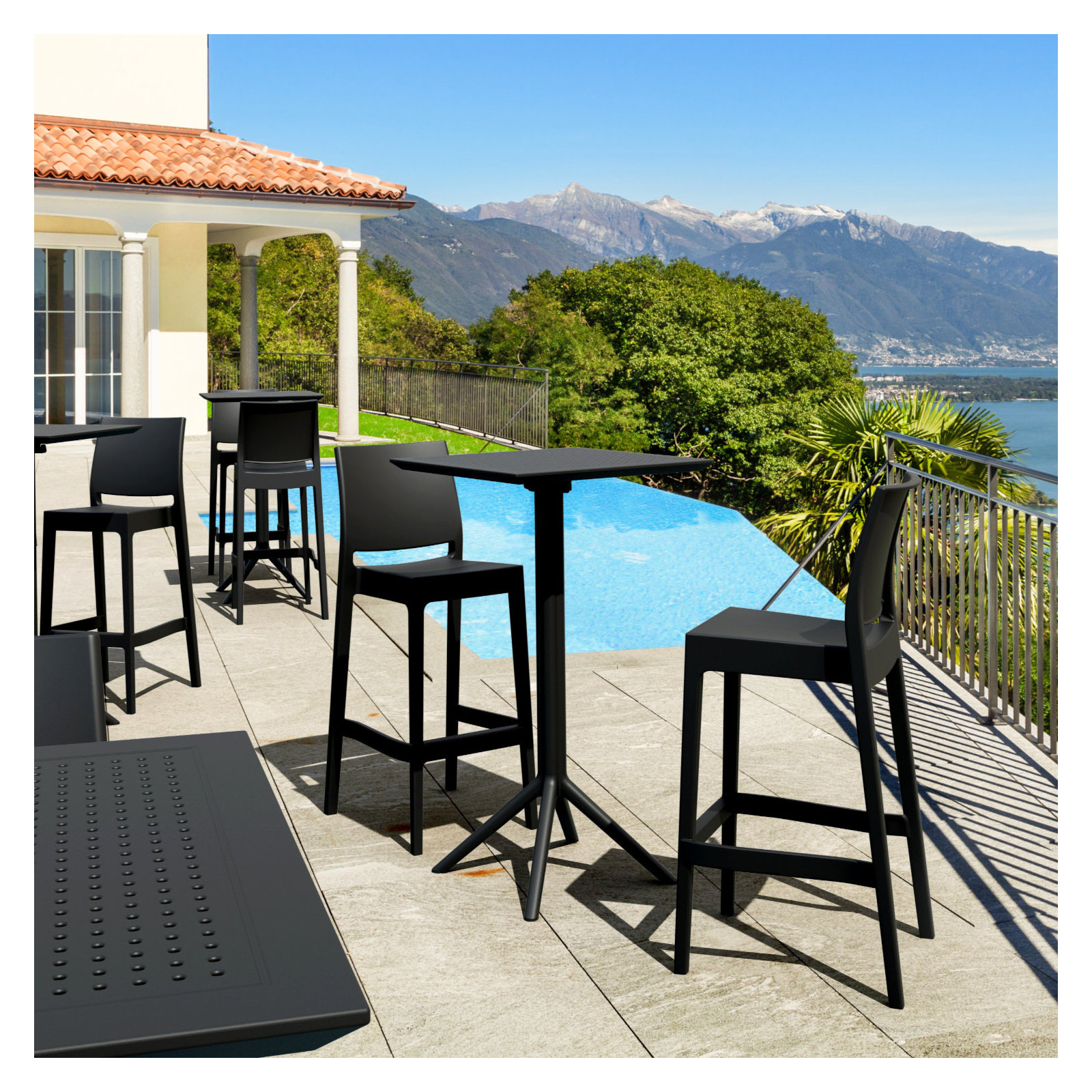 Adrienne Outdoor Bar Stool, Black, 29.5"
