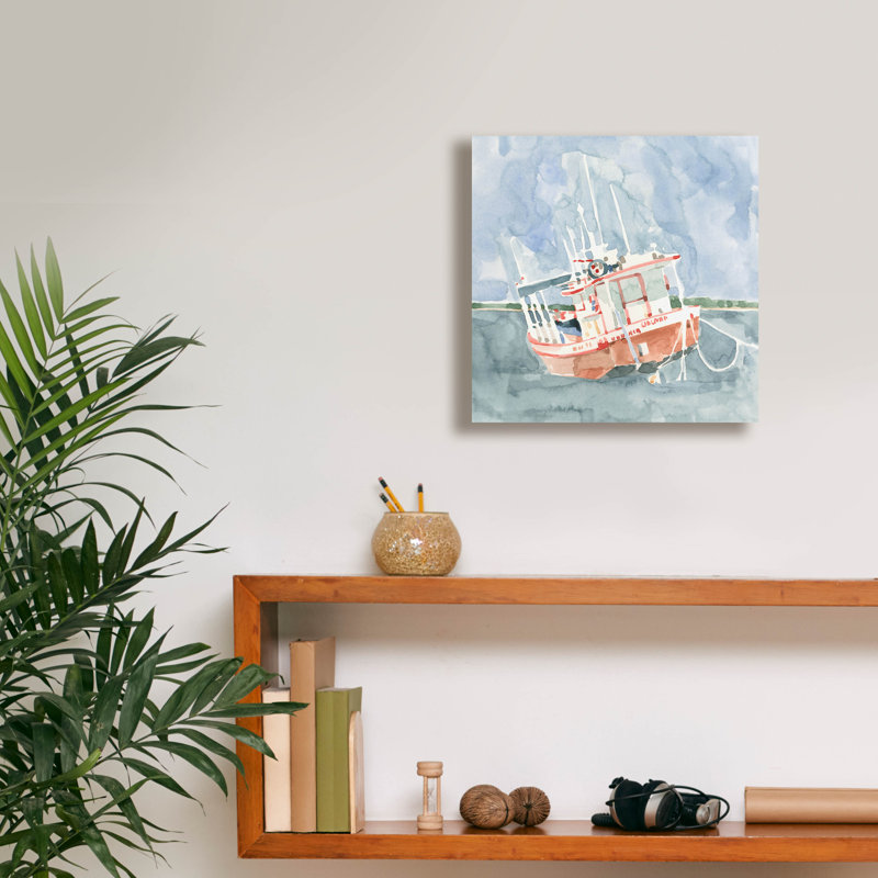 «Bright Fishing Boat 1» par Emma Caroline, art mural sur toile, H 12 po x l 12 po
