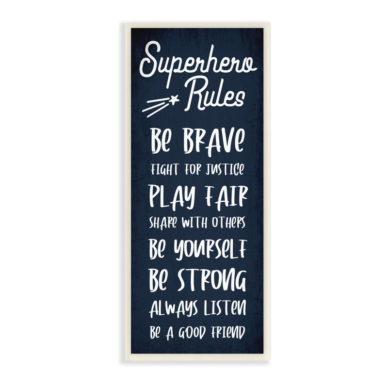 Brave Superhero Rules Kid's Blue, H 17 po x l 7 po, Bois naturel