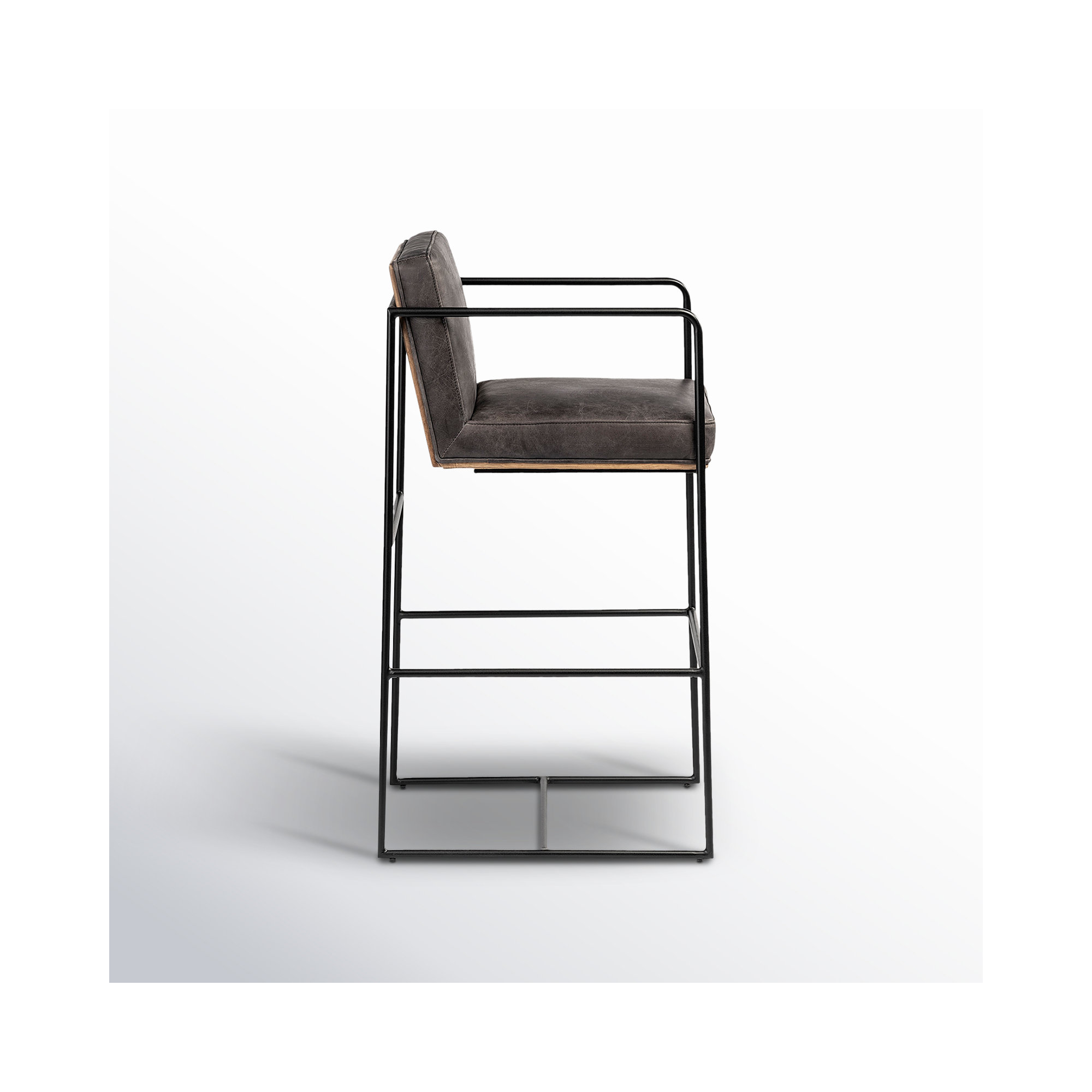 Sidney Genuine Leather Bar & Counter Stool, Dark Gray, Bar Stool (29.5” Seat Height)