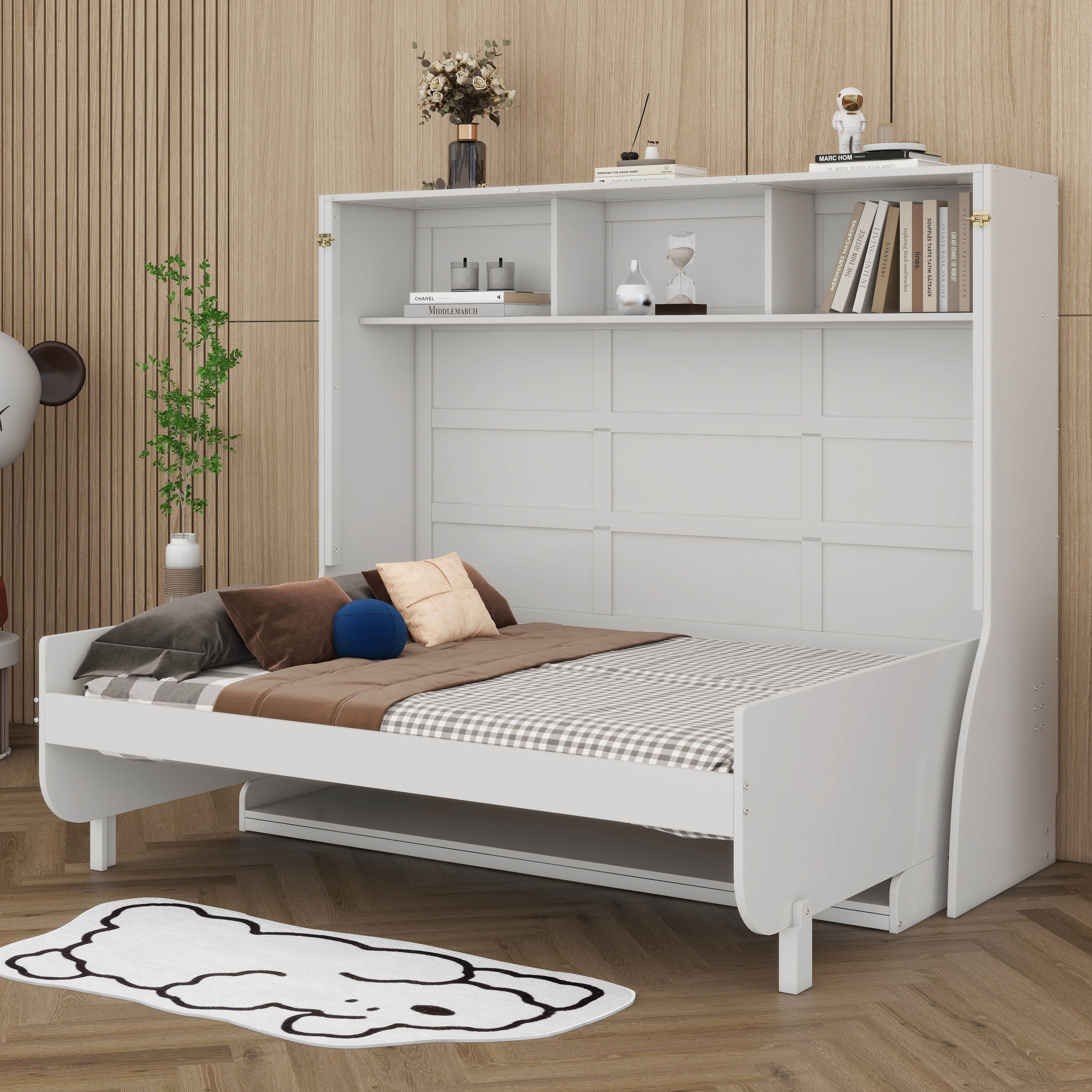 Red Barrel Studio® Full Size Murphy Bed With Open Storage Cabinets ...