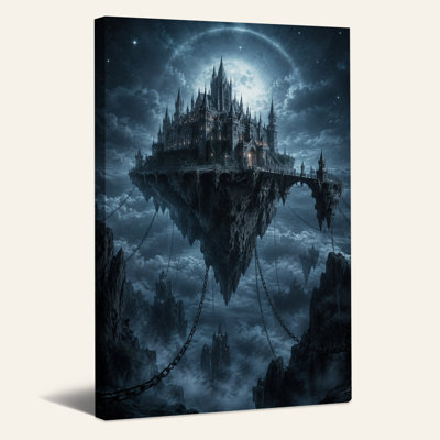 «Floating Castle Island Hanging Chains Under Halloween», art mural sur toile