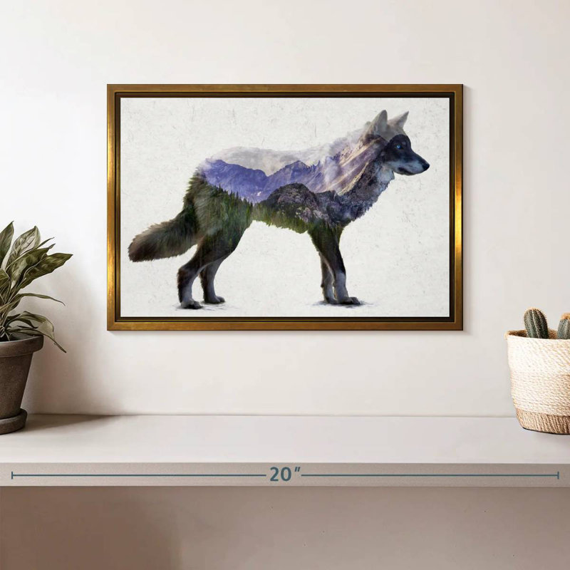 Rocky Mountain Grey Wolf, Floating Frame Gold, 13" X 9"