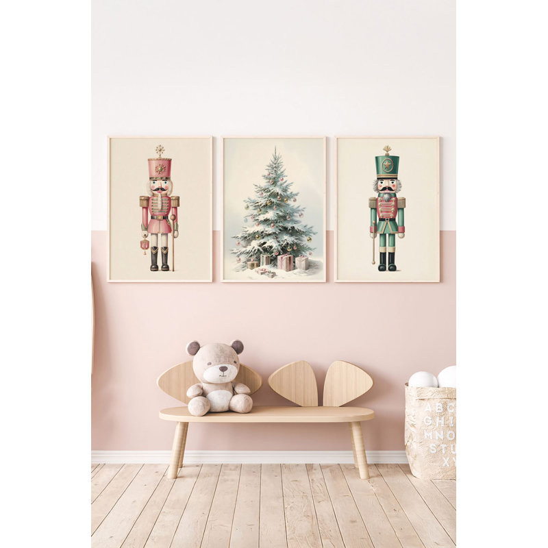 Charmant ensemble de 3 peintures encadrées décoratives, cadre en bois massif, 12,9 x 18,9 pouces chacune | Œuvre d'art 100% MDF avec impression numérique | Parfait pour la décoration des fêtes, design festif et élégant