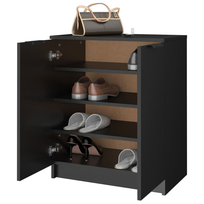 Shoe Cabinet Engineered Wood Hall Shoe Holder Cupboard Organiser Shelf, Black