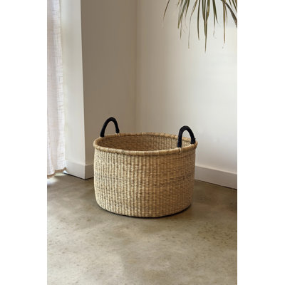 Panier à linge tissé à la main avec poignées en cuir