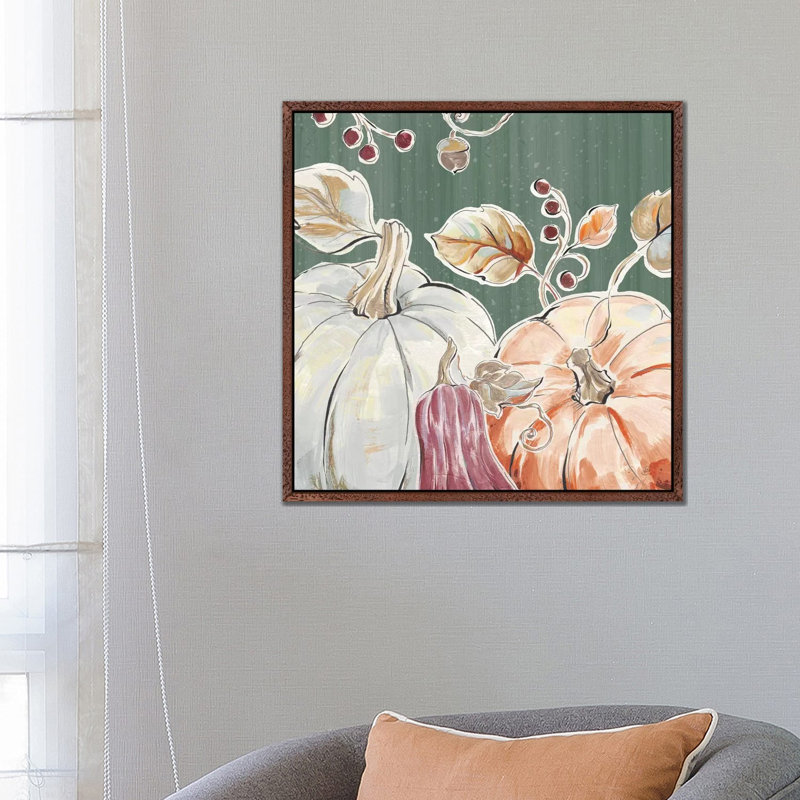 Pumpkin Patch II Dark by Daphne Brissonnet - Painting on Canvas, Classic Brown Wood Framed, 66.04 cm H x 66.04 cm W