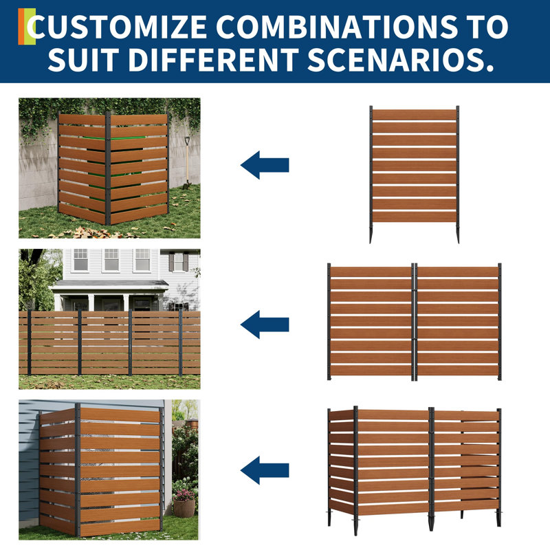 2-Panel Garden Privacy Screen, 96.5W x 127H cm Weatherproof Vinyl Partition with Aluminum Frame, No-Dig Decorative Fence for AC & Wheelie Bin Outdoor Concealment,Natural Wood