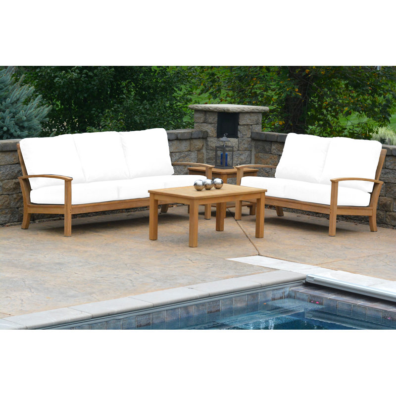 St. Lucia Teak Outdoor 3 - Seater Sofa, Canvas Natural Sunbrella® Canvas