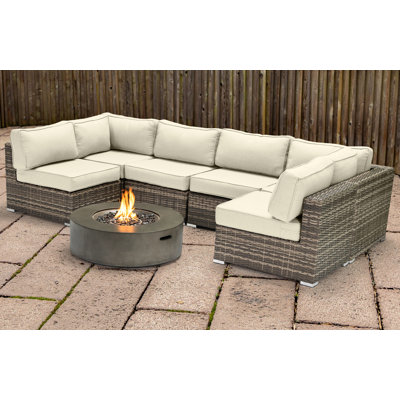 Lsi Fully Assembled 7 Peice Sectional Seating Group With Sunbrella Cushions And Fire Pit