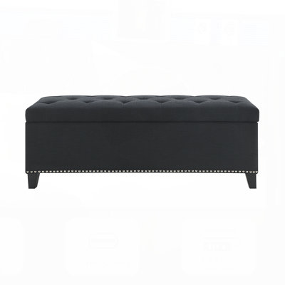 47.5 Inch Storage Ottoman, Linen Button-Tufted Bench with Safety Hinge for Living Room and Entryway, Supports 500lbs