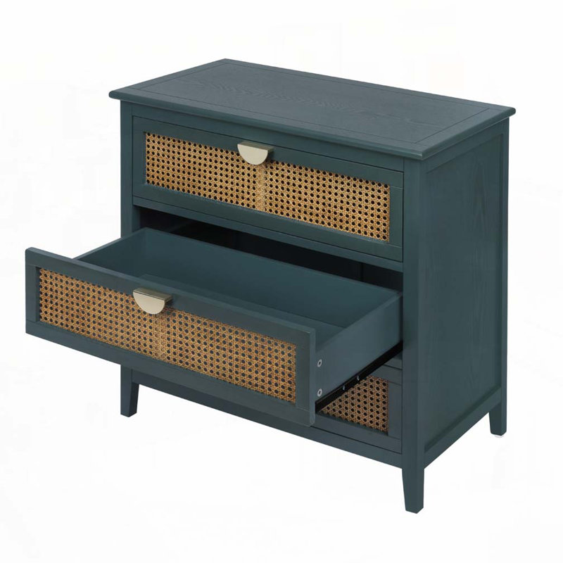 Commode 3 tiroirs Rattan, Vert