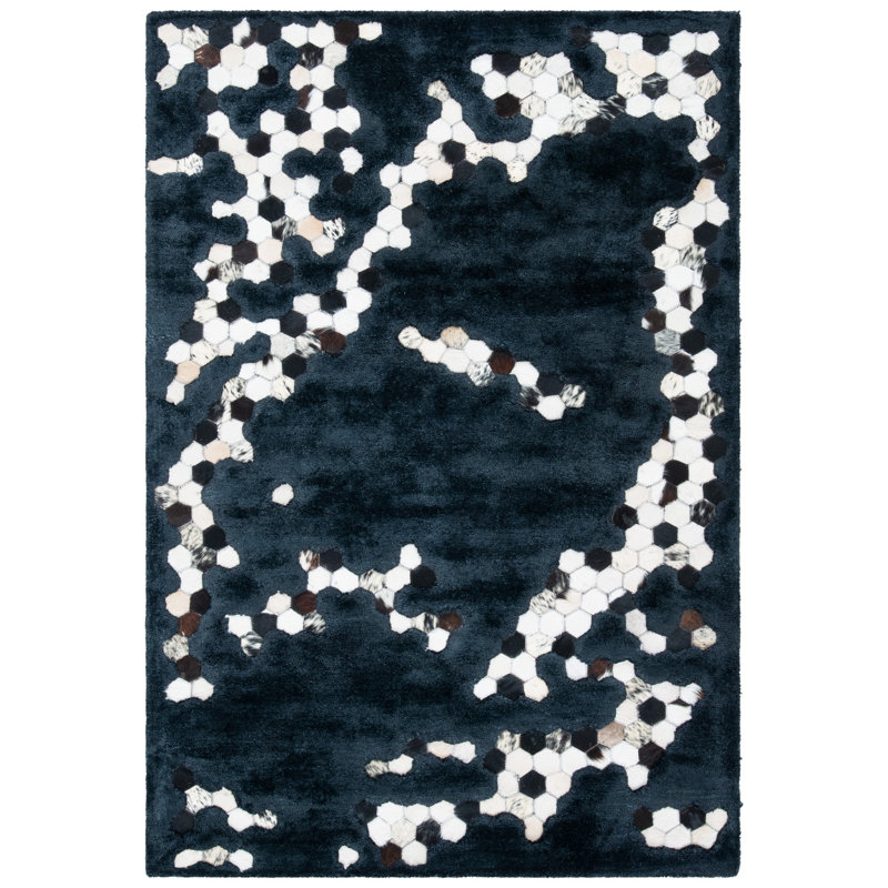 Tapis noir en viscose / cuir / coton touffeté à la main Jarrell, Rectangle 6 pi x 9 pi
