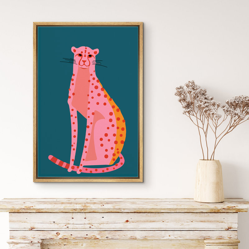 "IDÉE4WALL", reproduction d'art sur toile encadrée, décoration de chambre BCBG, rose, orange, guépard, nature, sauvage, dessins, Pop Art, bohème, animaux chics pour le salon, la chambre à coucher, le bureau, encadrée sur toile