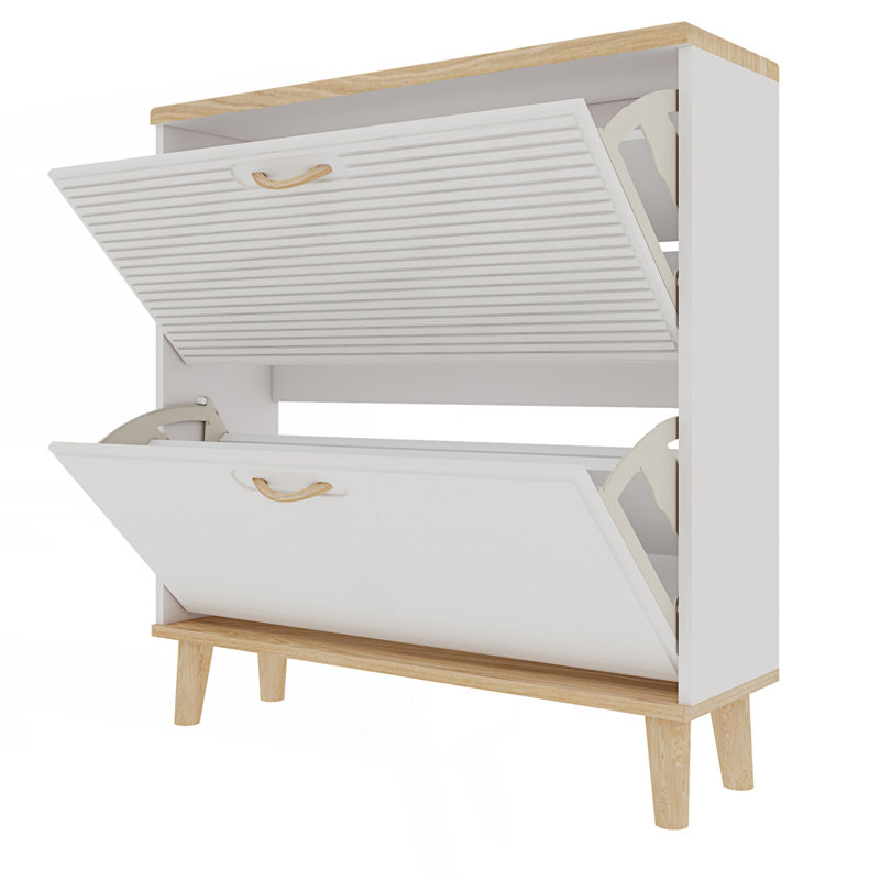 Armoire décorative, armoire à chaussures, étagère à chaussures étroite, armoire à chaussures avec 2 tiroirs rabattables