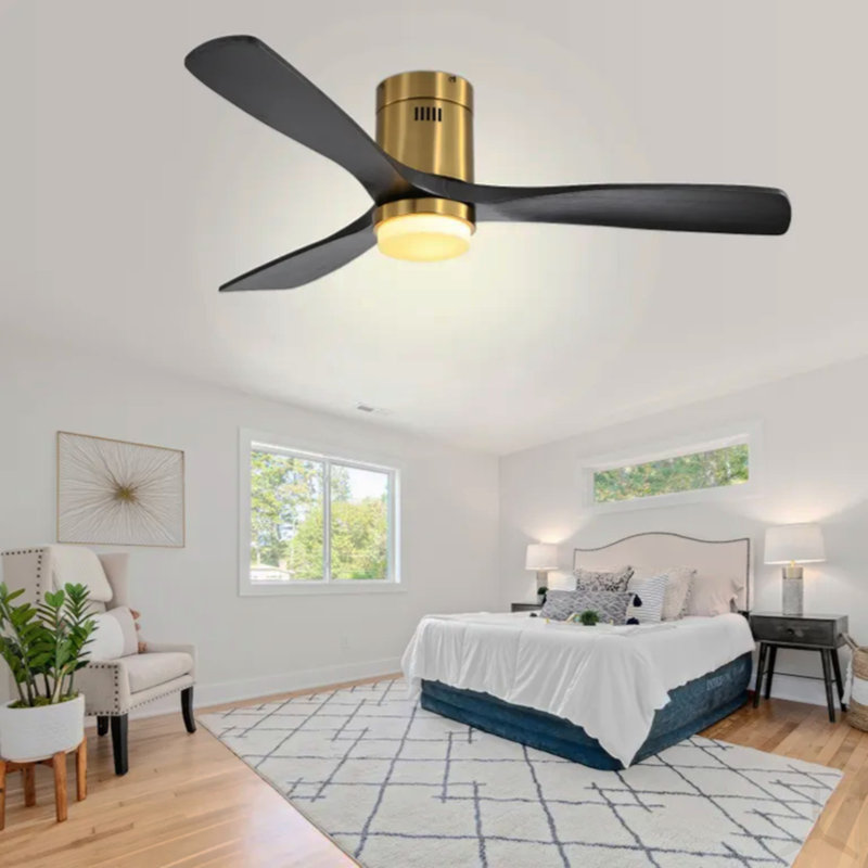 Ventilateur de plafond encastré de 52 pouces avec 3 pales en bois massif, télécommande, moteur à courant continu réversible pour le salon