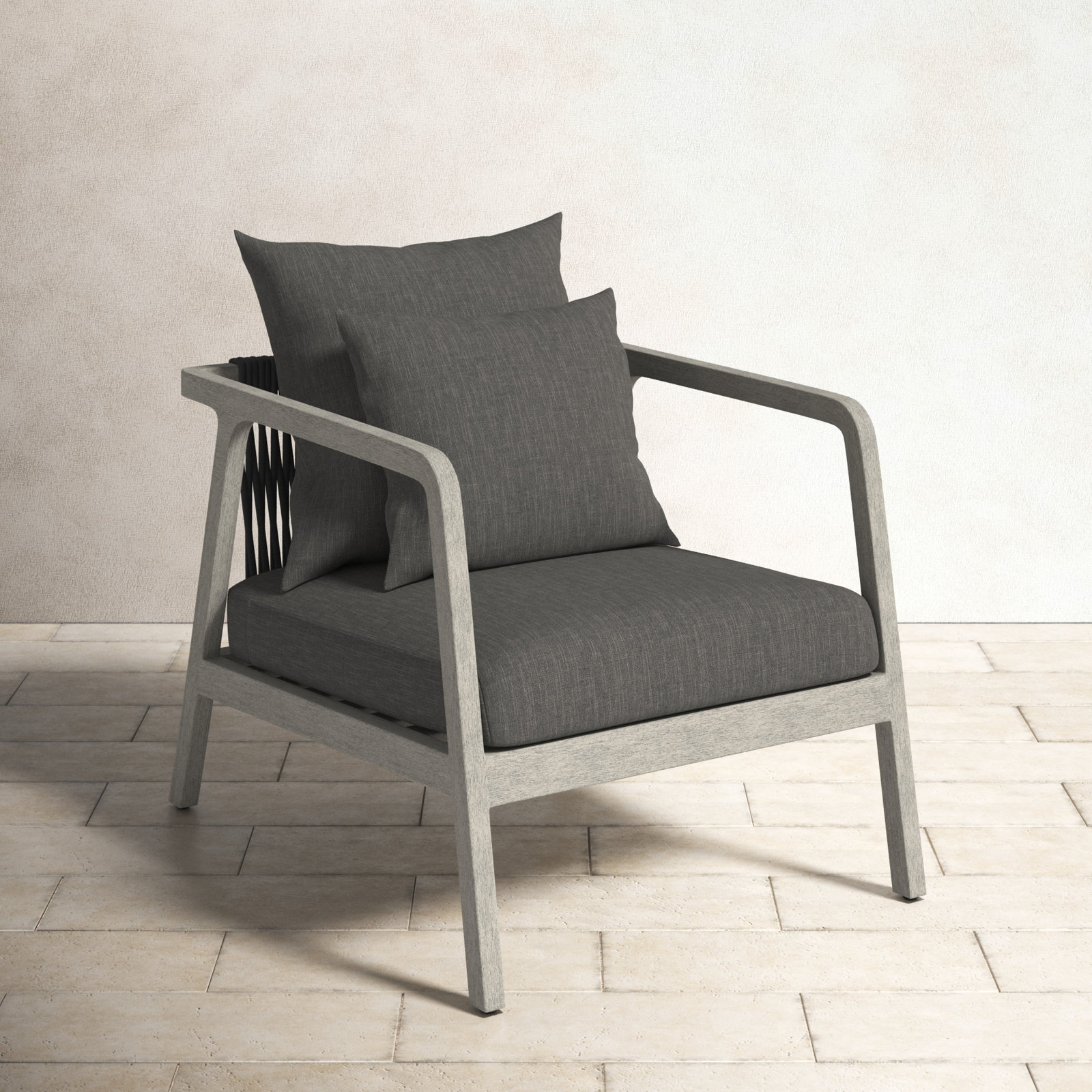 Layne Teak Outdoor Lounge Chair, Charcoal, Gray