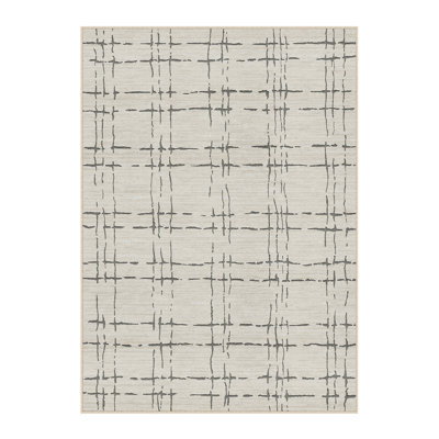 Kaleb Checkered Washable Beige Area Rugs With Non-Slip Backing