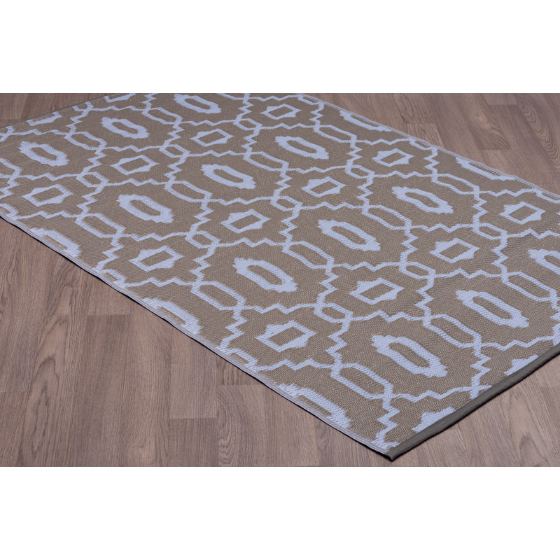 Tapis d'intérieur / extérieur à motif géométrique blanc / brun Naco, Rectangle 6 pi x 9 pi