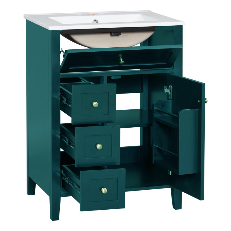 Meuble-lavabo 24 po avec comptoir en céramique, Vert