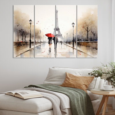 " Paris Eiffel Tower Passion Vintage Watercolor II " 4 - Pieces