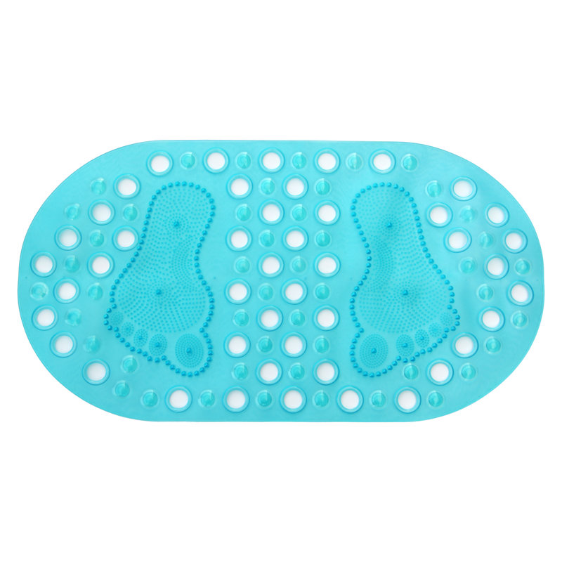Tapis de douche rectangulaire en plastique / vinyle à imprimé pieds, Bleu sarcelle