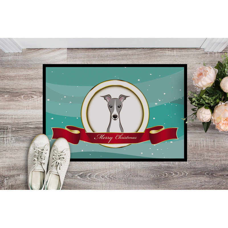Tapis d’extérieur antidérapant de noël italien lévrier merry, Rectangle 1 pi 6 po x 2 pi 3 po