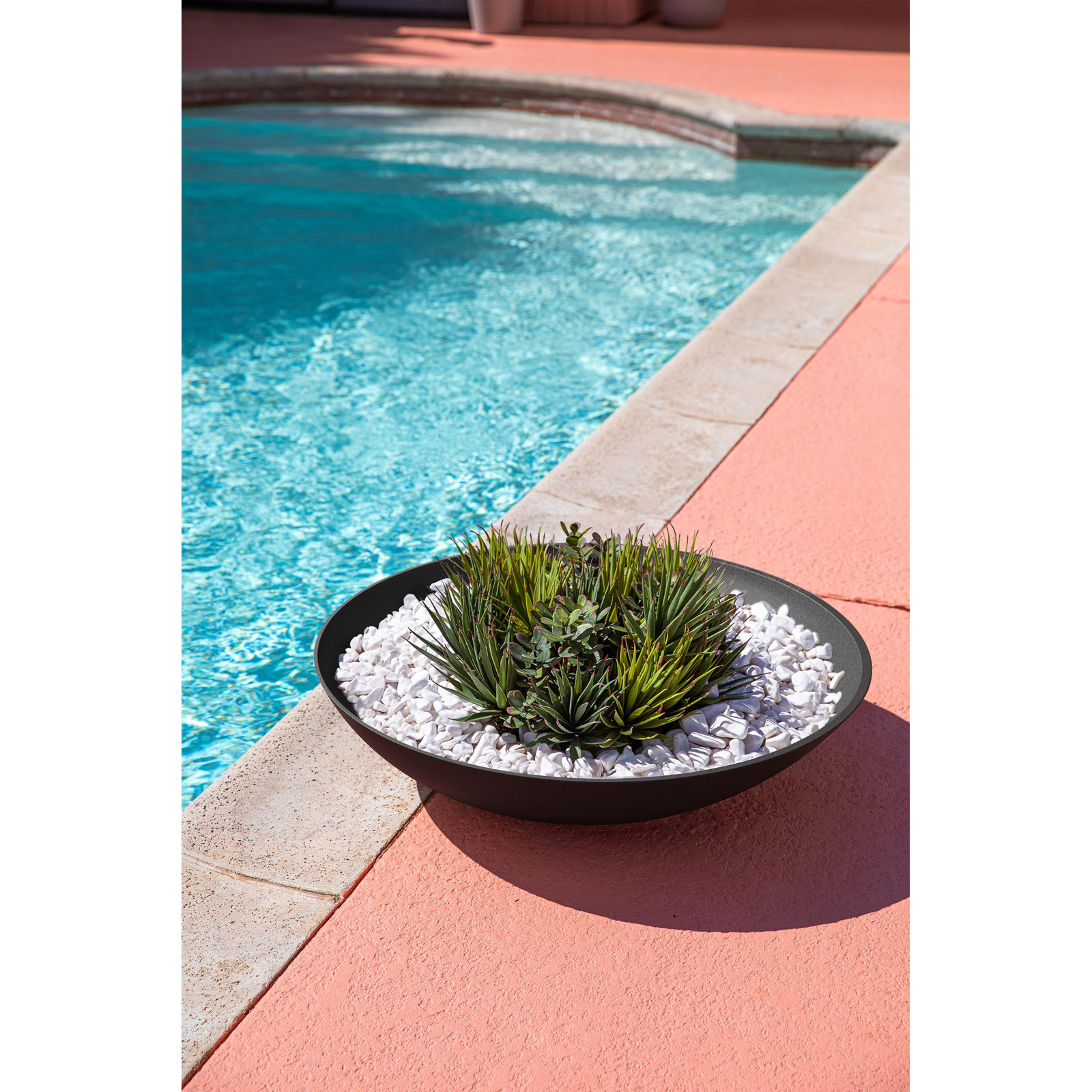 Pure Series Lane Weather Resistant Bowl Planter , Black, 8" H x 32" W x 32" D, Set of 1
