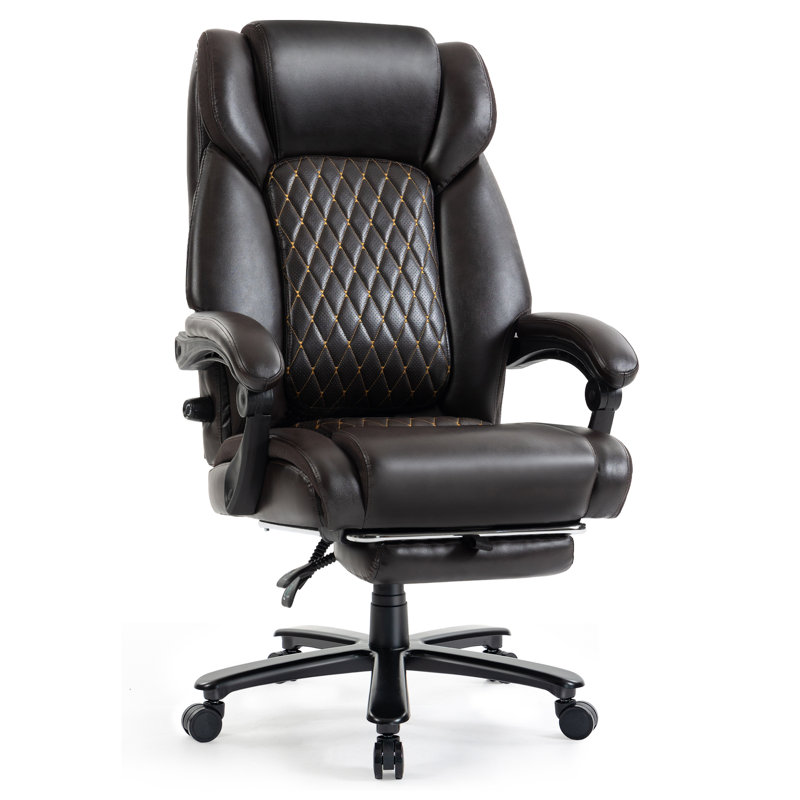 500LBS Heavy Duty High Back Executive Chair Ergonomic Reclining Desk Chair, Brown Faux Leather