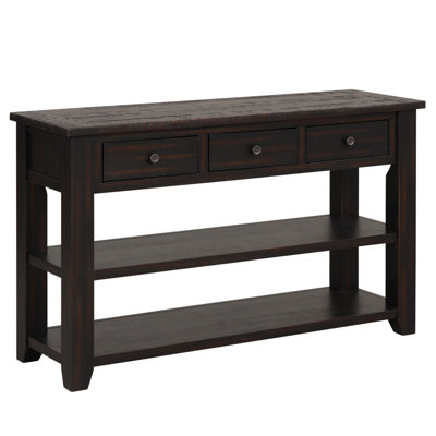 48 Inch Solid Pine Wood Top Console Table, Modern Entryway Sofa Table Featuring 3 Storage Drawers & 2 Open Shelves, Easy Assembly Accent Table, Distre