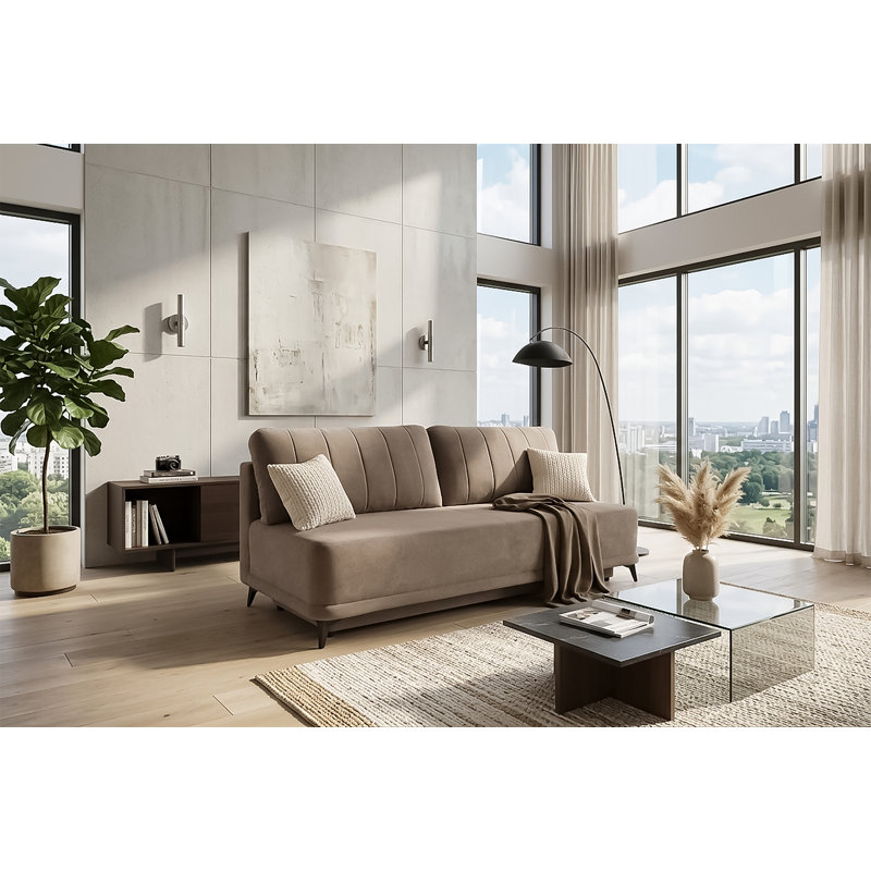 3 Seater Velvet Sofa Bed, Beige
