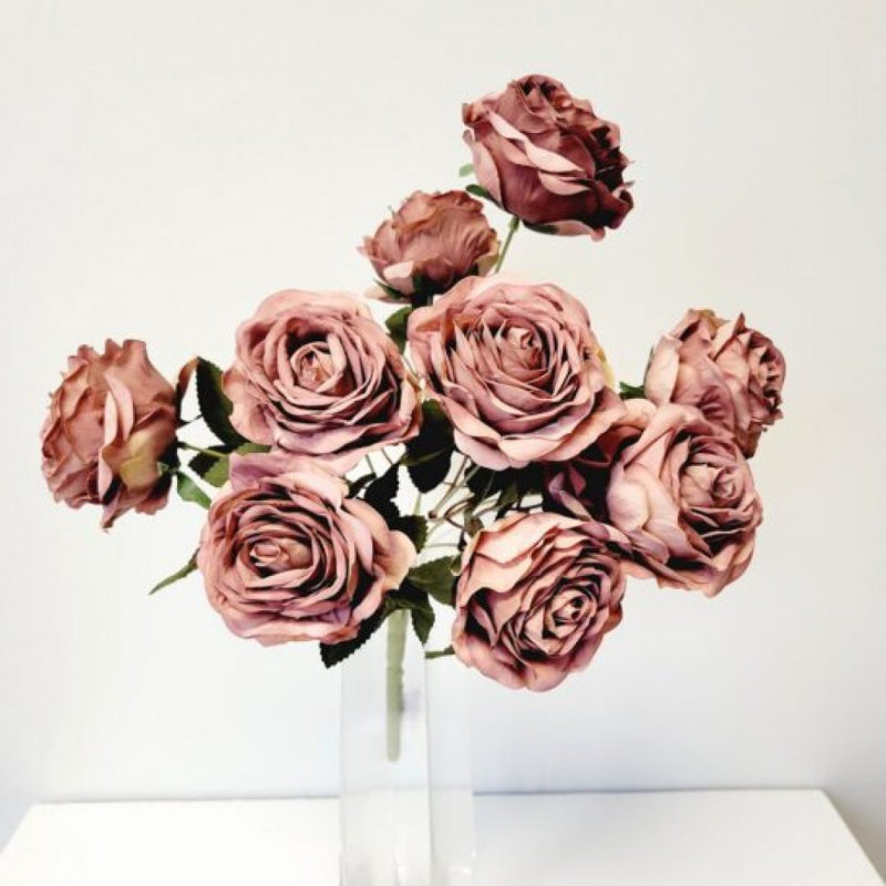Bouquet de roses artificielles séchées, Mauve, brun