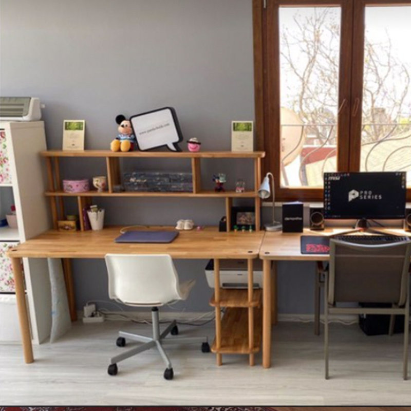 Bureau d'étude en bois massif Jasper avec tablette pour espaces de travail modernes - élégant et peu encombrant