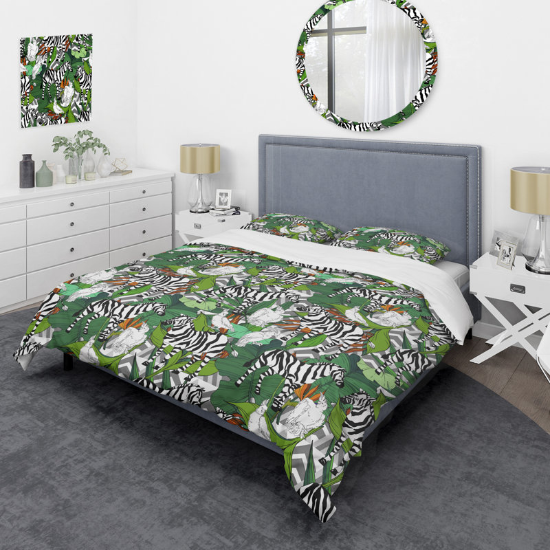 Ensemble de housse de couette en microfibre vert / noir / orange 3 pièces