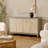 Wooden Relief 4 Door Floral Gray Media Credenza Sideboard With Cream Front Doors And Cascading Leaf Design