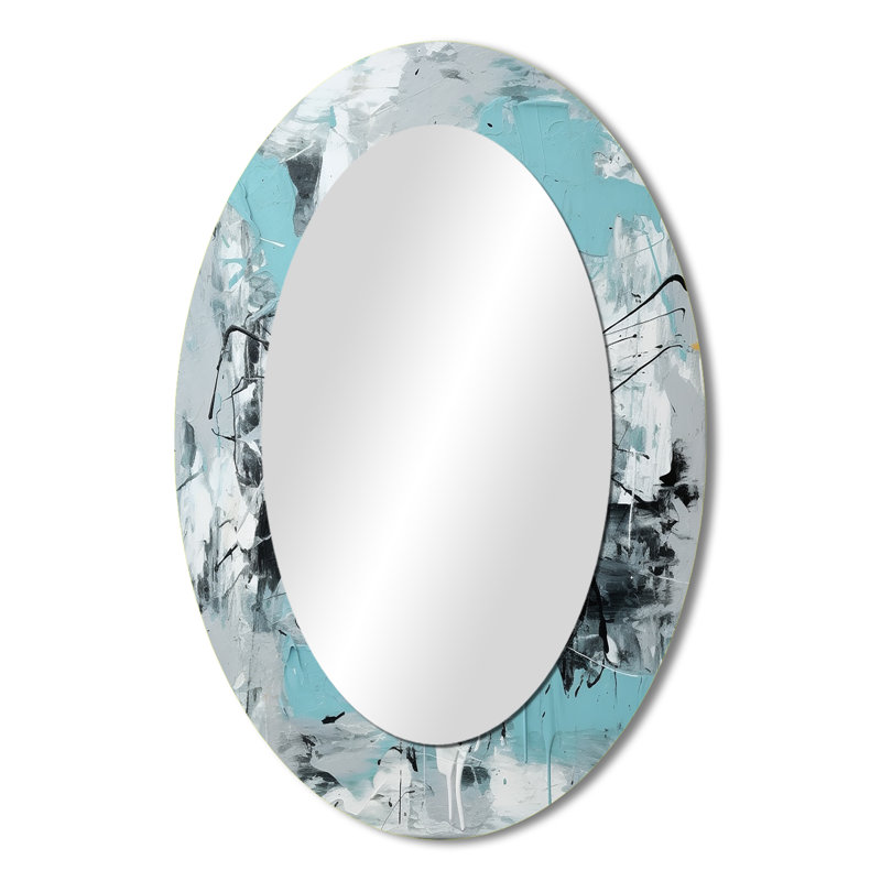 Serene Subtility In Abstract Light Blue III - Abstract Oval Decorative Mirror On Metal, 36" x 24"