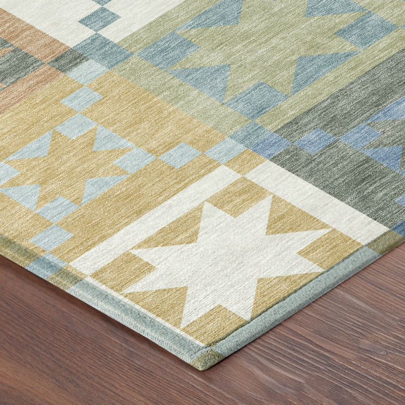 Machine Washable Indoor/Outdoor Chantille ACN2538 Patchwork Rug, Blue, Runner 2'3" x 7'6"