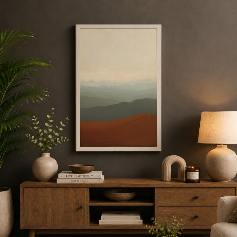 Mountains at Distance Scandinavian - Wrapped Canvas, 30x20 - 76.2 x 50.8 cm, Ochre Border
