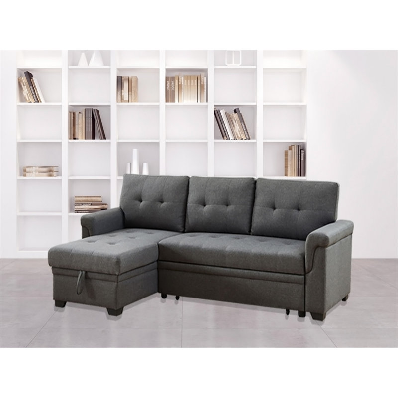Canapé-lit modulaire réversible en lin gris foncé 84 po avec rangement Destiny, Lin gris foncé