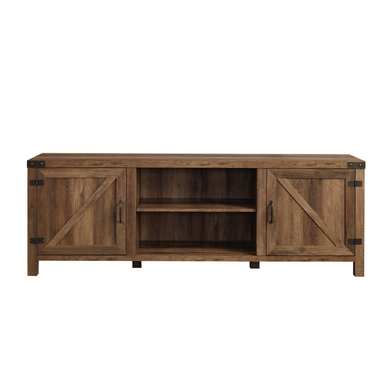 Meuble télé rustique 70 po pour 80 po avec tablettes centrales Rustic Farmhouse, Chêne
