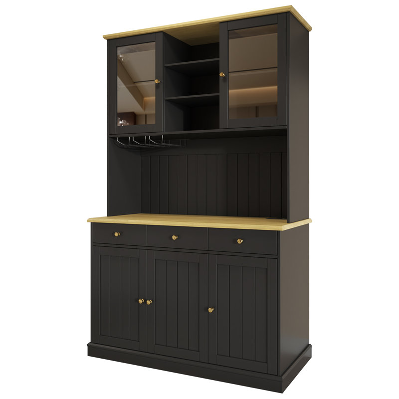 Kitchen cabinets with 5 doors， 3 drawers and USB ports Black, Black