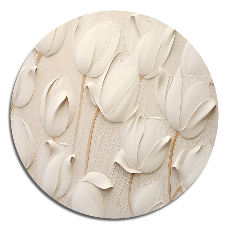 Minimalisme, tulipes blanches symphoniques - art floral rond en métal, H 16 po x l 16 po