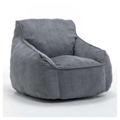 Fauteuil à billes géant en velours côtelé gris foncé pour adultes et adolescents - Grand canapé-lit confortable avec accoudoirs, chaise longue rembourrée en mousse haute densité pour le salon et la chambre à coucher