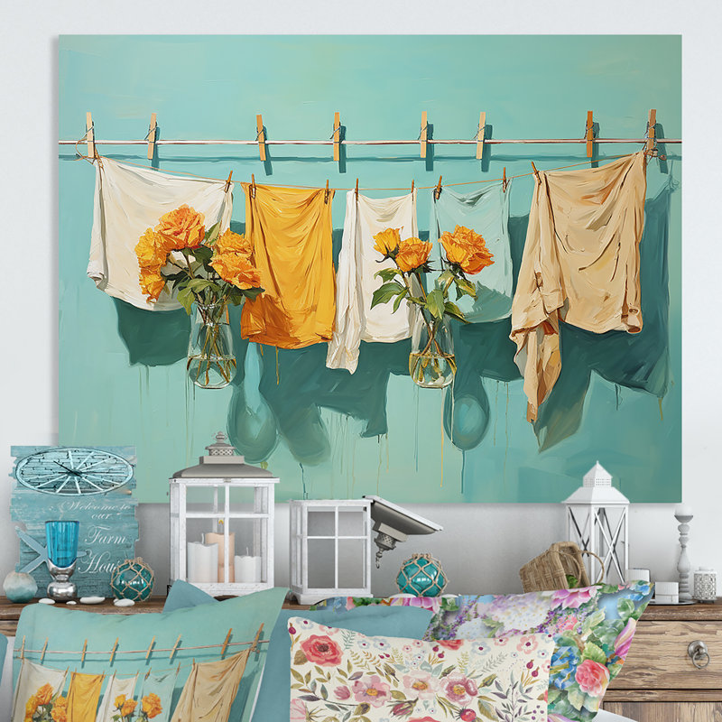 «Blue Simple Fold Laundry Elegance» - Art mural en métal blanchisserie MT135138, H 12 po x l 20 po x P 1 po