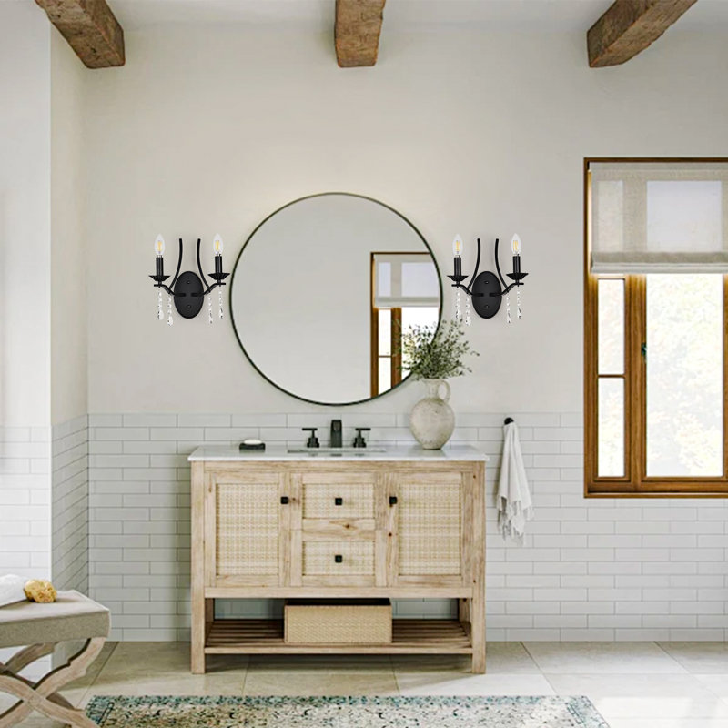 Applique murale noire à 2 lumières avec détails en cristal